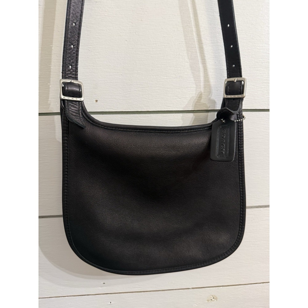 VTG 1991 Coach 9135 Black Leather Slim Hippie Flap Saddle Bag Crossbody Purse